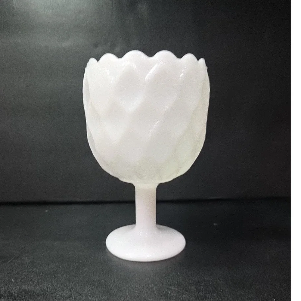 Milk Glass Diamond Pedestal Compote, Vintage White Textured‎ Goblet, Replacement